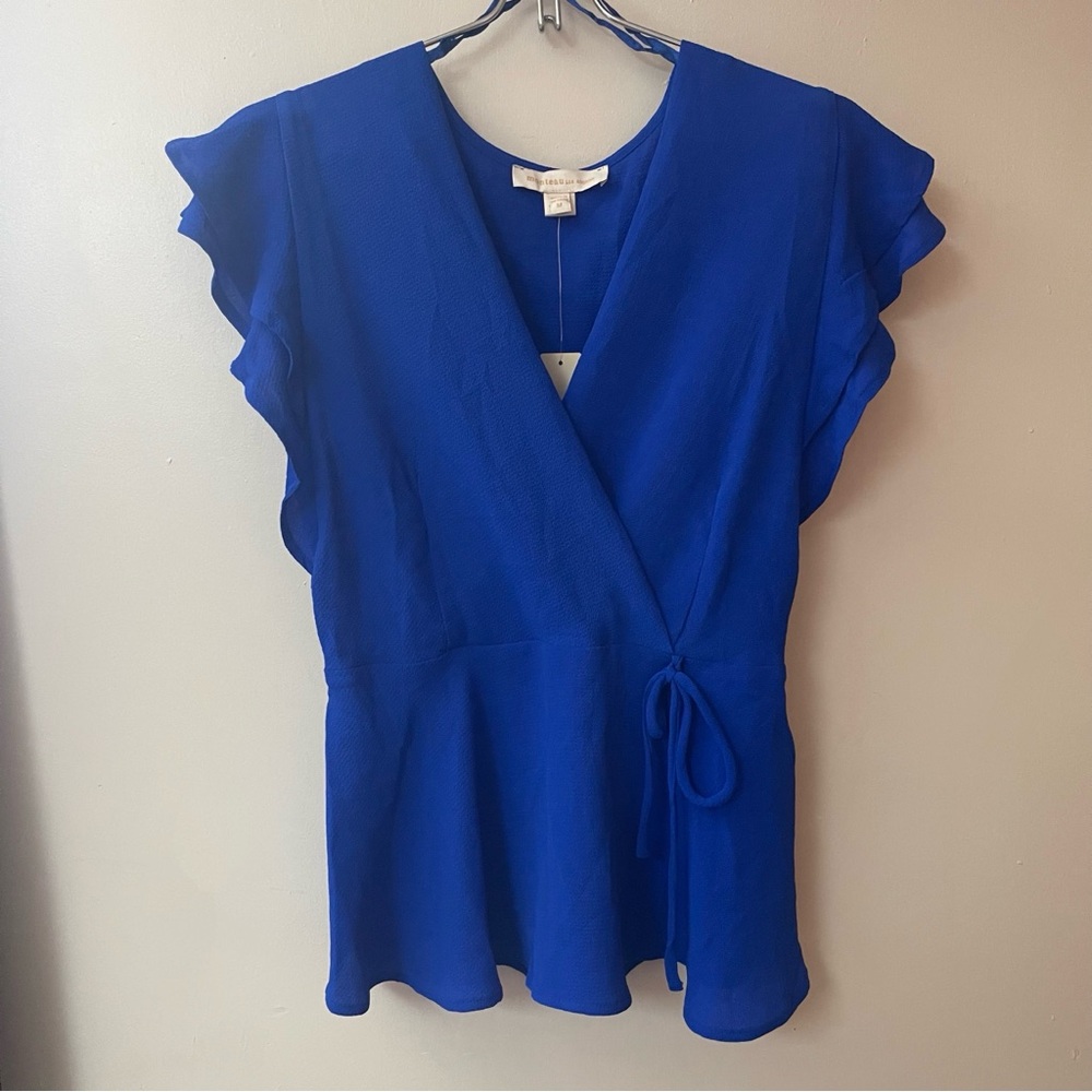 Faux Wrap Flutter Sleeve Blouse